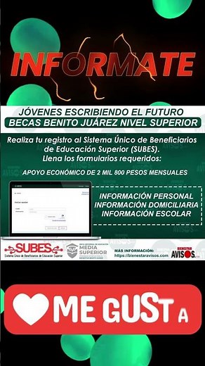 📌🔔¡Atención! Regístrate al SUBES Paso a Paso para obtener la Beca Jóvenes Escribiendo el Futuro📢🎉
