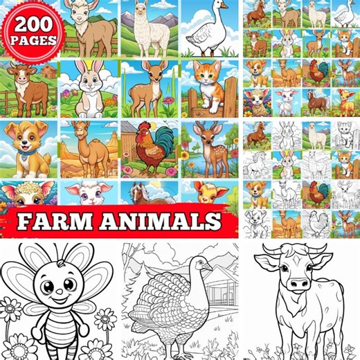 Farm Animals Coloring Pages, Printable Coloring Book, Countryside Coloring Pages, Kids & Adults Coloring Book, Animal Coloring Pages. - Etsy