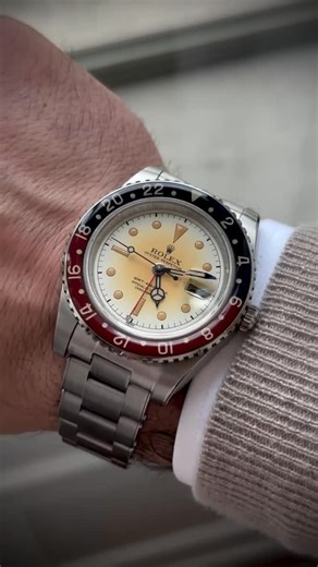 Rolex World on Instagram: "Taking a detailed look at a past @artisansdegeneve project, the “Uncatchable Challenge” realized on the GMT Master II. It’s the reinterpretation of Frank Abagnale GMT Master II. His life story “Catch Me If You Can” has become world-famous since its adaptation into a movie by Steven Spielberg in 2002. Every detail has ben reinterpreted to pay homage to the 60s, each feature complete the vintage allure, a creme aged dial, bakelite bezel, a disc date with a font from the