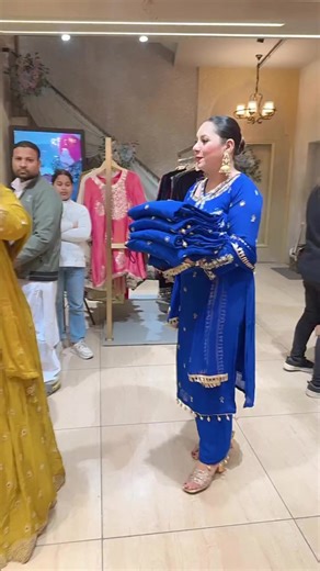 Stunning Royal Blue Chinon Heavy Handwork Designer Suit