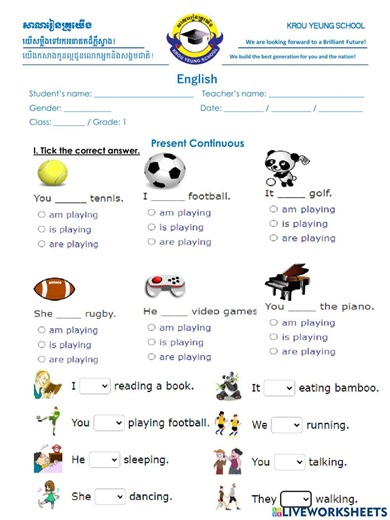 Present continuous grade 1 interactive worksheet
