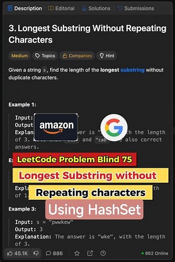 Longest Substring Without Repeating Characters 🔥 | Java HashSet