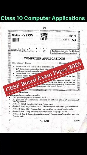 Computer Applications class 10 Board CBSE Exam Paper 2025 #shorts #cbse2025 #computerapplications