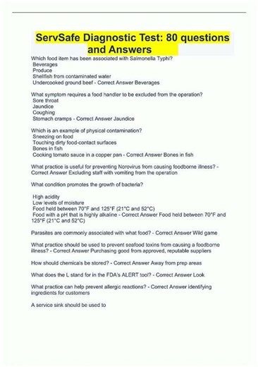 ServSafe Diagnostic Test 80 questions and Answers 36 new video