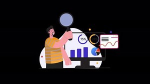 Illustration of a man analyzing data on a computer screen