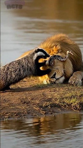Funny Honey Badger on Lion