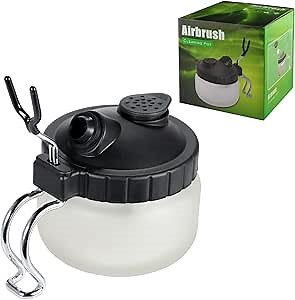 JOYABEST Airbrush Cleaning Pot with Holder - Weighted Glass Jar Waste Collector & Stabilizer - Multi-Purpose Wash Station Bottle with 3 Extra Replacement Filters for Model Painting Hobby