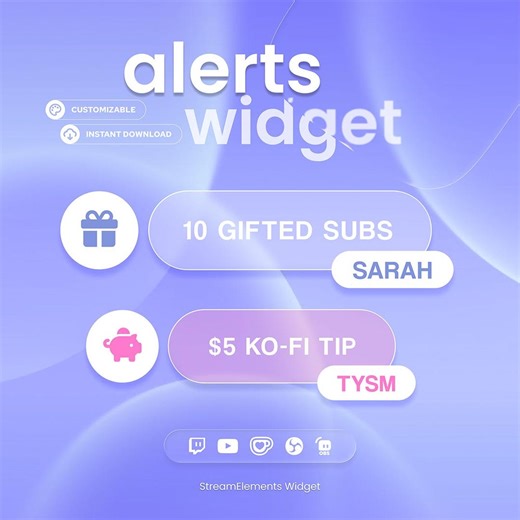 Glass Alert Box Widget | Twitch, Youtube & Ko-fi | (43) Icons | Customizable Widget | Streamelements OBS Streamlabs - Etsy Canada