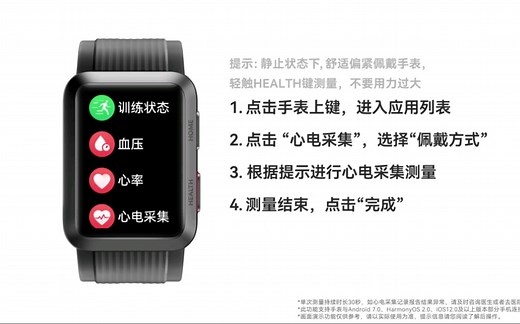 华为WATCH D心电采集测量，进入运动健康App激活心电采集功能，可随时随地开启心电采集测量，并为您生成详细的心电图报告并提供专业的心电解读服务。