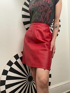 Vintage Sz 14 Red Leather Hot Mini Skirt - Etsy