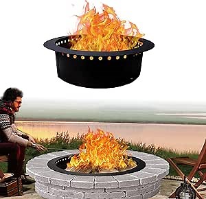 FEBTECH Smokeless Fire Pit Insert 42" - Round Steel Foldable Fire Pit Insert with Air Vents and Coller Support - DIY Fire Ring in or Above Ground for Patio Garden Outdoor Bonfire Camping Accessories
