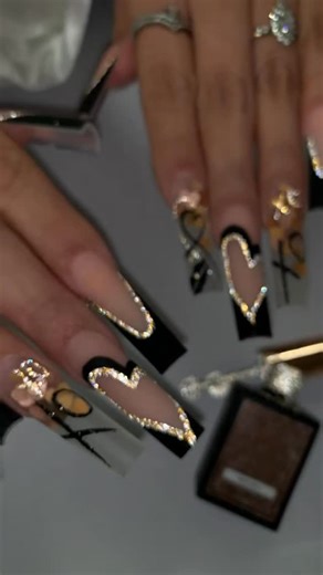 Honey Phan | You’re Next Nail Appt set Idea! Black and Gold Disco Diamond Sparkle @honeysnailsecret A total combo!!! Honey’s Nail Supply 2200... | Instagram