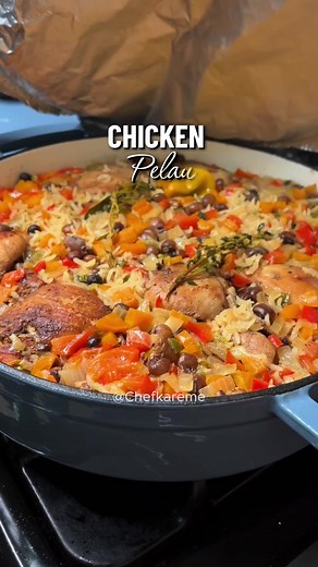 Chicken pelau-Easy one pot Chicken and Rice, tender chicken, seasoned rice, and rich flavors all in one pot. Perfect comfort food for the whole family or quick dinner. #ChickenPelau #OnePotMeals #CaribbeanFood #ChickenAndRice #FoodieVibes