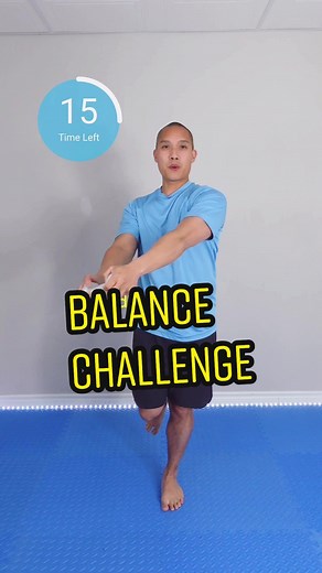How’d you do? This is a simple yet challenging exercise that could help improve your balance. Try it as a challenge to see how long you can stay stable. Use light weight like a 5lbs dumbbell or water bottle. Keep those arms straight and go slowly. Let me know how it goes! #balance #balancedtraining #beginnerworkout #homeworkout