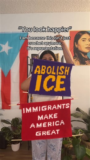 LatinaCrochets on Instagram: "Art with a message hits different! I found my niche in crochet and that’s tapestry with a message. . #crochet #crochetcommunity #latina #handmade #crocheting #representation #art #message #abolishice #immigrant #yarn"