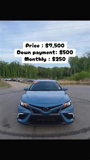 2023 Toyota Camry • Then SEE 4D 2023 Toyota Camry SE (Certified) ! Price: $7,500 Down payment: $500 Monthly: $250 *1-Car Owner/Zero Accidents *7yr/100k Mile Powertrain •Leather/Powered Seating •Apple CarPlay/Android Auto •Lane Assist/PreCollision/Cruise Control •Dual Climate Control •Eco/Normal/Sport Mode **Message me with any additional questions** Transmission Automatic Exterior color Blue Interior color Black Fuel type Gasoline Trim SE Sedan 4D Clean title This vehicle has no significant dama