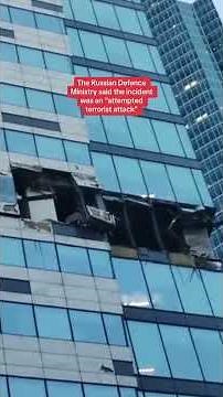 Moment drone strike hits a building in Moscow