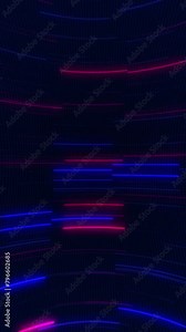 Vertical video - trendy cyberpunk background with glowing red and blue neon lines moving across the frame. Full HD abstract technology motion background animation.