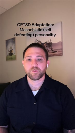 Masochistic (self defeating personality). Enduring suffering and pain to reach some greater good or goal. The association of relationships and suffering. Rejecting help. Collecting injustices rather than eliminating them. Ensuring pain to prevent abandonment. #cptsd #trauma #mentalhealth #bpd #mentalhealthmatters