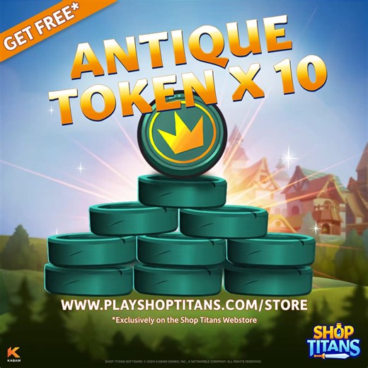 8.7K views · 26 reactions | Have you been grabbing your free giveaways on the web store? Check the Shop Titans Web Store every Thursday to claim a new free reward! This week we're giving away 10 Antique Tokens, grab em today: https://gsght.com/c/hjmpwd | Shop Titans | Facebook