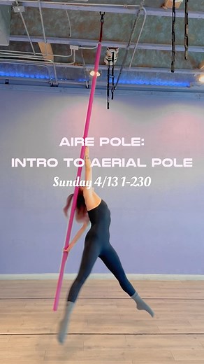 Aire Pole: Intro to Aerial Pole: Combining pole with aerial arts 💕This workshop is designed to introduce students to the fundamentals of aerial pole including various grips, body positioning, weight distribution, spin technique and climbing. Explore shapes as you defy gravity!Prerequisites: You do not need to be familiar with the flying pole, but some previous pole or aerial apparatus experience is recommended!Spaces are filling up. Reserve yours today! 💗 | Polenomads