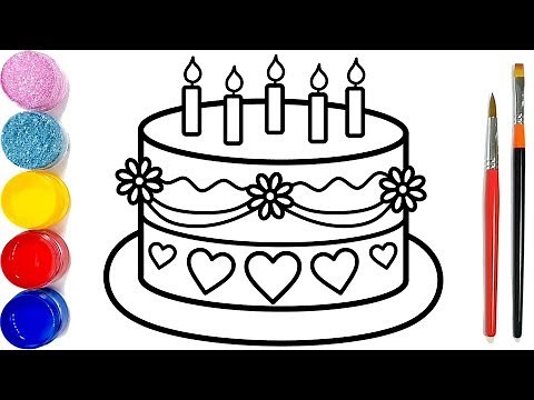 Vẽ bánh sinh nhật đơn giản và tô màu cho bé | Dạy bé tô màu | Kue ulang tahun Halaman Mewarnai