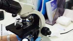 medical laboratory with hematological profile, research using a microscope