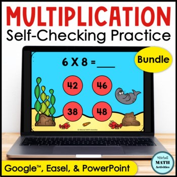Digital Multiplication Fact Fluency Practice Self-Checking Activity BUNDLE