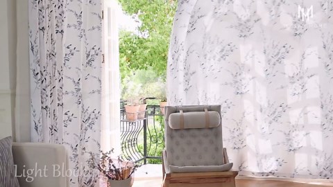MYSKY HOME 54 Inch Light Filtering Thermal Insulated Curtains for Kitchen and Bedroom - Floral Leaf Printed Soft Drapes With Grommets, Set of 2 Panels, Navy Blue