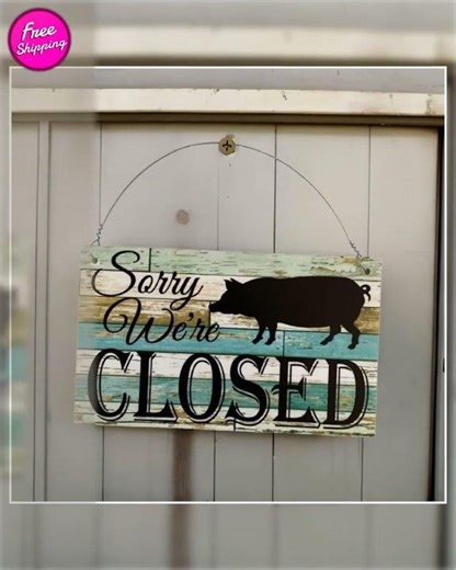 Open Closed Pig Butcher Shop Hanging Farm Sign