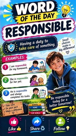 Word of the Day RESPONSIBLE #speakenglish #easyenglisheveryday #kids