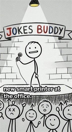 We installed a new smart printer at the office, and things got personal. Watch this 12-second deadpan animation where a stick figure comedian delivers the shortest, driest joke about workplace technology, AI, and getting critiqued by an inanimate object. The future of office productivity is truly absurd. --- Content Details --- * Deadpan Comedy Style * Minimalist Stick Figure Animation * Quick Office Sketch * AI Printer Joke * Guaranteed to make you question your own quarterly reports. #stickfig