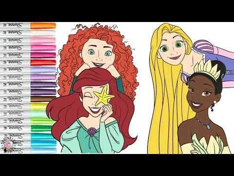 Disney Princess Coloring Book Compilation Merida Ariel Rapunzel Tiana Moana Snow White Anna Elsa