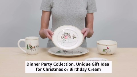 American Atelier Christmas Twig Holiday Dinnerware Set – 20-Piece Christmas-Themed Earthenware Dinner Party Collection, Unique Gift Idea for Christmas or Birthday Cream