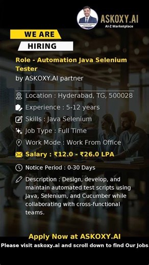 Automation Tester Jobs in Hyderabad | Java Selenium | ₹26 LPA | ASKOXY.AI