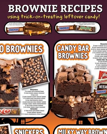 Trick-or-treat leftovers? Meet your new favorite dessert 😍 Candy-Stuffed Brownies! Ingredient 🍫 Rolo Brownies 1⅓ cups all-purpose flour 3 tablespoons unsweetened Dutch cocoa powder ½ teaspoon salt 1¼ cups dark chocolate chips 1 cup salted sweet cream butter 1 cup granulated sugar ⅔ cup light brown sugar, packed 2 large eggs, room temperature 2 teaspoons pure vanilla extract 1¾ cups unwrapped Rolos, sliced in half Ganache ½ cup dark chocolate chips 3 tablespoons heavy cream 1½ cups unwrapped Ro
