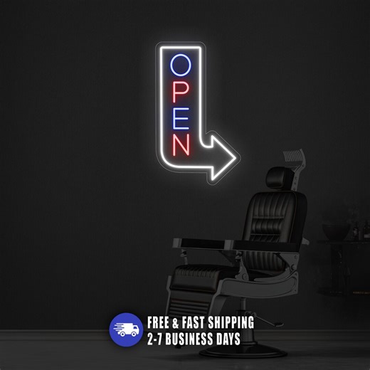Barbershop Outdoor Neon Open Sign Vertical With Arrow — LED Exterior Wall Sign for Barber Shop - Etsy
