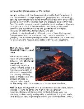 Lava in Physical Geography Worksheet Sub-Plan - Classwork - Homework