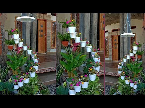 How to make a unique spiral hanging pot, Hanging flowers, Swaying ornamental gardens