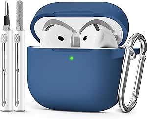 for AirPods 4 Case 2024 Come with Cleaner Kit,Soft Silicone Protective Cover for Apple AirPods 4th Generation Cases with Keychain,Compatible with AirPod 4 Case for Women Men-Midnight Blue