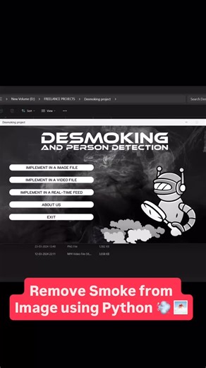 Engineering Projects on Instagram: "Desmoking Image Detection using Machine Learning Desmoking and Person Detection is an innovative project leveraging Python to enhance video clarity and detect individuals in obscured environments. Through advanced image processing techniques, the project focuses on eliminating smoke or haze from video footage or live camera feeds. By employing the You Only Look Once (YOLO) algorithm, it efficiently identifies and tracks human presence within the cleared frames