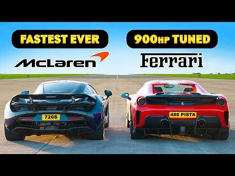 World’s FASTEST McLaren v Tuned Ferrari 488 Pista: DRAG RACE