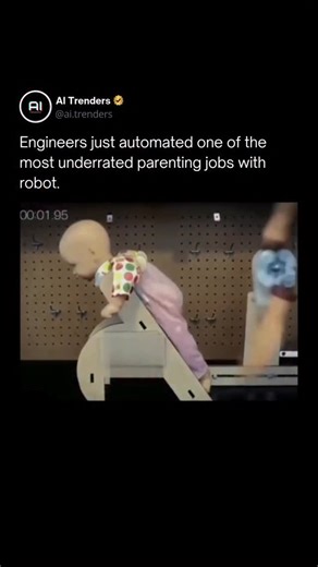 Ai Trenders | Artificial Intelligence | Technology on Instagram: "Engineers are now testing a baby-burping robot designed to simulate the same gentle motions parents use every day. By repeating highly controlled movements, researchers can study what works best, how to improve comfort, and how robotics might support new parents in the future. It’s wild to think that parenting tasks we’ve done for generations are now being studied through precision-built machines. Would you try something like this