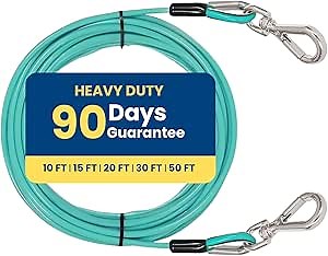 【90 Day Guarantee】 Dog Tie Out Cable for Dogs Pets - Heavy Duty Dog Tether Run Cable Leads for Yard Camping Outdoor for Small Medium Large All Dogs, Turquoise Blue 50ft