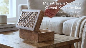 Mela Artisans Scallop Wood Box - Medium Burnt, 7.5x4.5 in