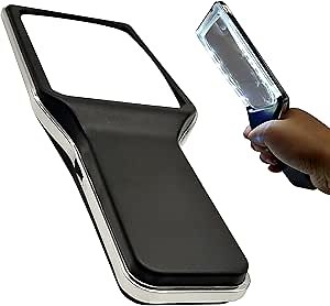 LED Handheld Magnifier for Reading 3x/6x Optical Magnifier for Low Vision, Visual Impairment, Magnifier for Seniors, Elderly People, Magnifier for Education, Office Work (Stepless Illumination adjust)