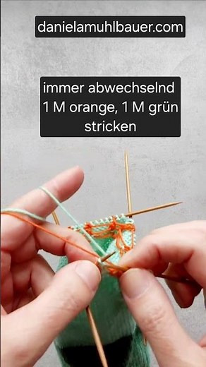 Colorwork mit 2 Farben stricken, Orange wird dominant gehalten #colorwork #stranded #stricken
