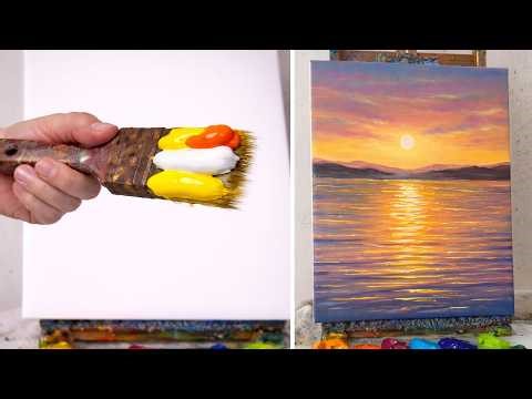 Easy Ocean Sunset Acrylic Painting | Step-by-Step for Beginners #211