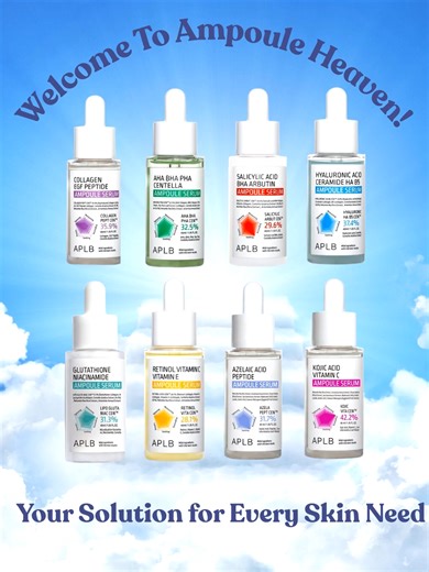 🌟 Welcome to Ampoule Heaven! 🌟 ✨ Dive into a world where your skin's desires are fulfilled! Our meticulously crafted ampoules from APLB are your ultimate skincare solutions, designed to target every skin need. ✨ Featured Ampoules: Collagen & Peptide: Boost elasticity for firmer, youthful skin. AHA BHA PHA Gentle Exfoliator: Reveal a smoother, radiant complexion. Salicylic Acid: Perfect for blemish-prone skin, keeping breakouts at bay. Hyaluronic Acid: Hydrate and lock in moisture for a dewy gl