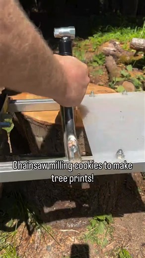 Cross-cut cookies done with the Alaskan Small Log Mill ⚡️ Paired with a @greenworkstools 80V 18” electric chainsaw. The coolest part? He uses these cookies to make wood grain prints.🌲 Talk about turning milling into art! #alaskanmill #granberg #granberginternational #madewithgranberg Sawyer & artist: @furnishedfromthefallen | Granberg International